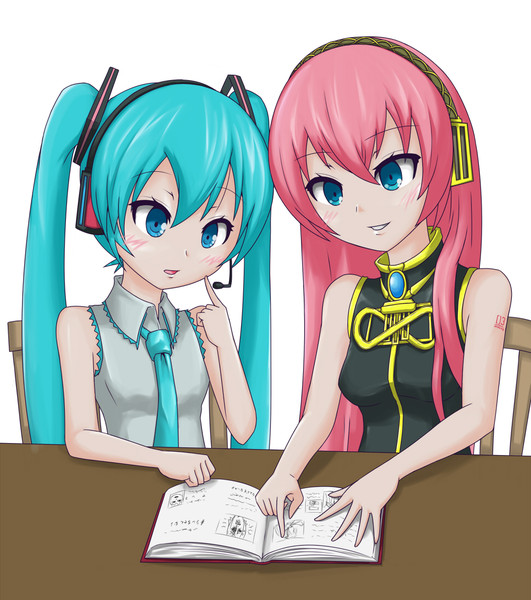 ふたりで一緒に本を読んでいる初音ミクと巡音ルカの絵 はつねネガメ さんのイラスト ニコニコ静画 イラスト