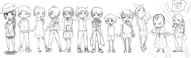 生放送にて、お題をいただいて即興で描いた12人のキャラクターです