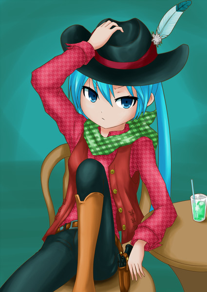 初音ミクが西部劇のガンマンの格好で怒っている絵 はつねネガメ さんのイラスト ニコニコ静画 イラスト