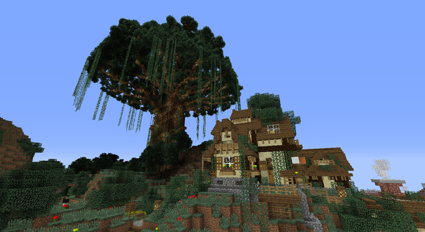 Minecraft デフォルトテクスチャ バニラ状態にて生命の木とマイ