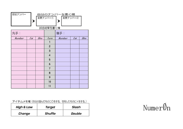 ＮｕｍｅｒＯｎシート