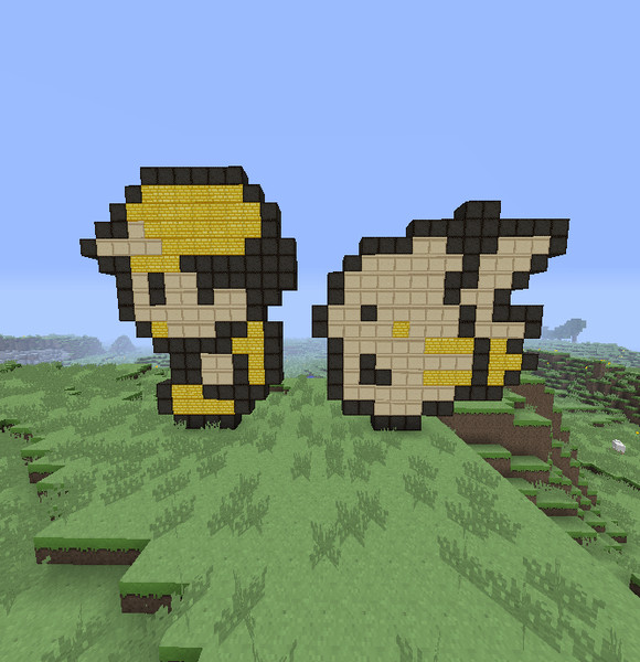 [Minecraft]　ドット絵　ポケモンピカチュウ版つくったった~(=＾・ω・＾)