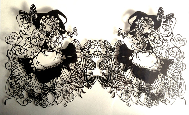 魔理沙と蝶 切り絵 Sigeno さんのイラスト ニコニコ静画 イラスト