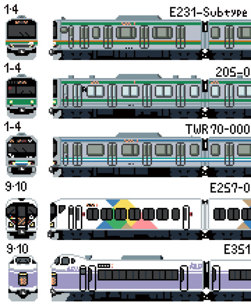 ドット絵 Jr東日本 新宿駅発着の車両群その2 いかぽっぽ Ikapoppo さんのイラスト ニコニコ静画 イラスト