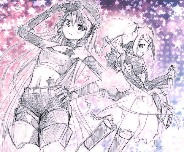 ラフ 初音ミク 鏡音リン 姉妹バンド結成 Mayoriyo さんのイラスト ニコニコ静画 イラスト