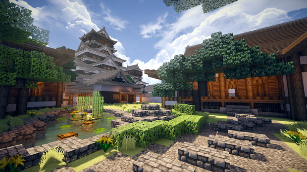 【Minecraft】熊本城 大銀杏の木陰から天守を望む