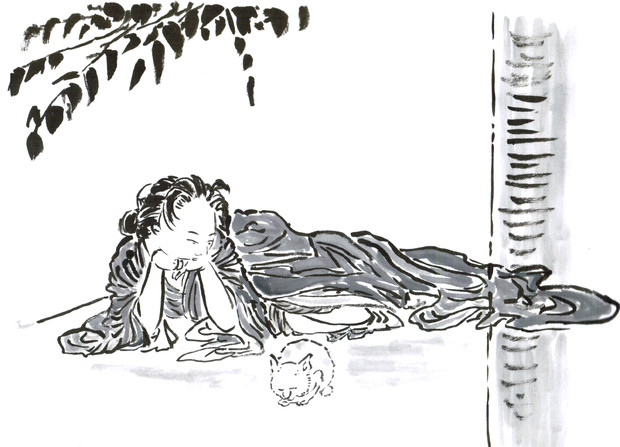 河鍋暁斎 横たわる美人と猫 Baudroie さんのイラスト ニコニコ静画 イラスト