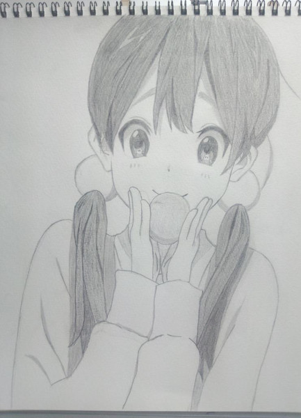 鉛筆で北白川たまこ描いてみた。【たまこまーけっと】