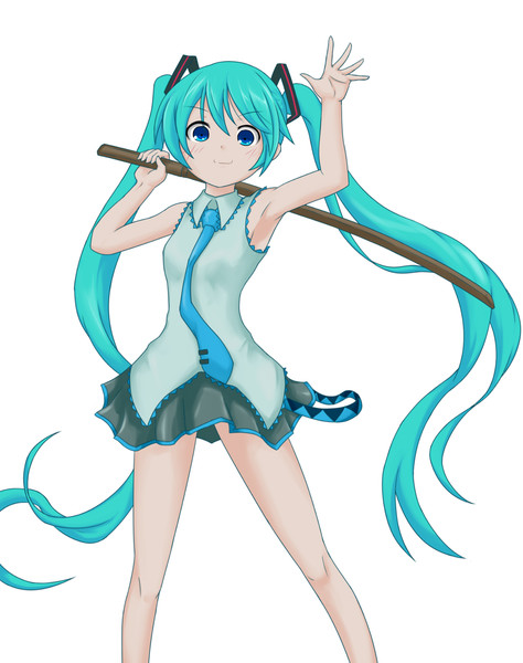 初音ミクがノースリーブでドヤ顔で木刀を持っている絵 はつねネガメ さんのイラスト ニコニコ静画 イラスト