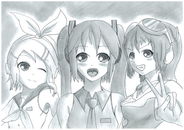 ボカロ3人 モノクロ Liquid さんのイラスト ニコニコ静画 イラスト