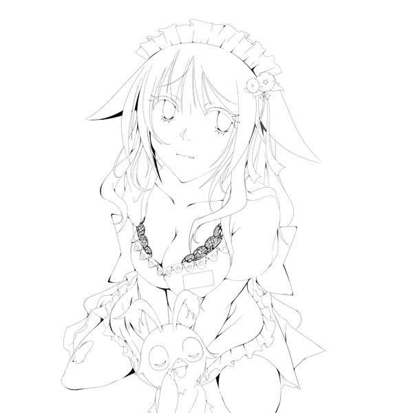 ラッピーと獣耳メイドさん 線画 小悪魔ユノ 夜は布団の中で警備員 さんのイラスト ニコニコ静画 イラスト