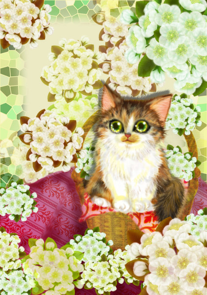 桜の花籠とにゃんこ にゃぷん さんのイラスト ニコニコ静画 イラスト