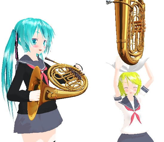 ホルン吹きのミクとチューバ 持ちのリンちゃん U Topia Tarにぃたん さんのイラスト ニコニコ静画 イラスト