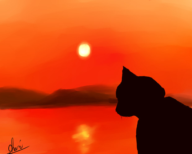 夕日にたそがれる猫 チャリンコ さんのイラスト ニコニコ静画 イラスト