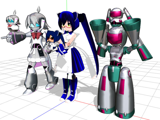 Mmdモデル配布あり シンプル直球表題ロボットアニメ 三人娘 Hbk ペパクラp さんのイラスト ニコニコ静画 イラスト