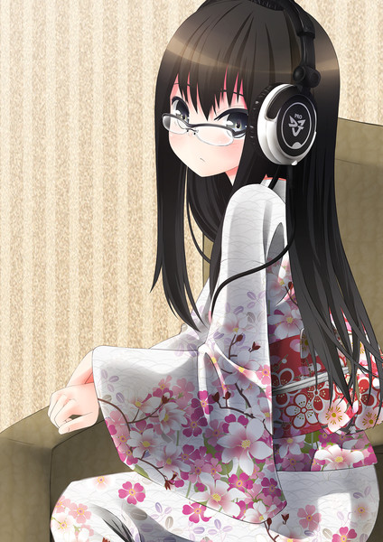 黒髪ロング着物眼鏡ヘッドホン ネコばか さんのイラスト ニコニコ静画 イラスト
