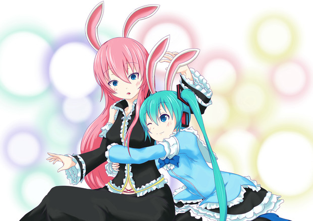 ウサミミでフリフリドレス姿の初音ミクと巡音ルカ はつねネガメ さんのイラスト ニコニコ静画 イラスト