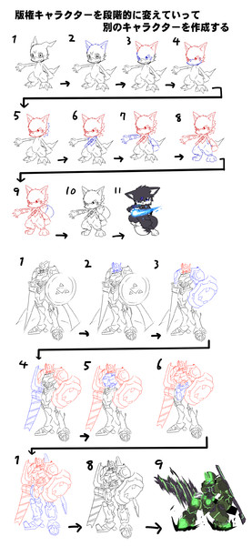版権キャラクターを段階的に変えていって別のキャラクターを作る さくらもち さんのイラスト ニコニコ静画 イラスト