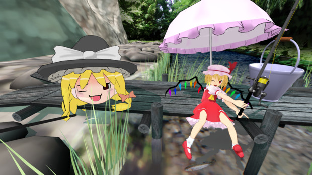 Mmd Yumeyumeさんちの日常 川釣り2 こなごえ さんのイラスト ニコニコ静画 イラスト