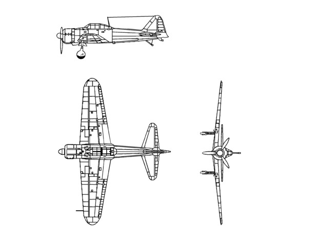 零式艦上戦闘機　設計図風　(塗り絵用)