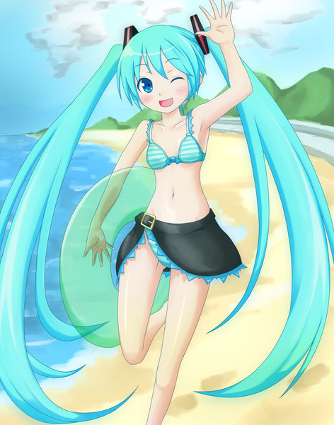 初音ミクが水着でそれっぽく努めている絵