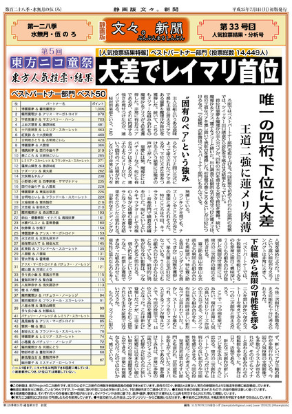 文々。新聞第33号－2面（東方人気投票結果・特集 －ベストパートナー部門－）