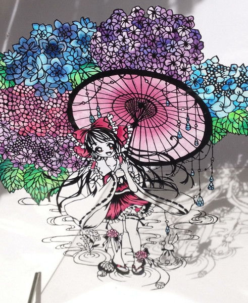 紫陽花霊夢 影入り 切り絵 Sigeno さんのイラスト ニコニコ静画 イラスト