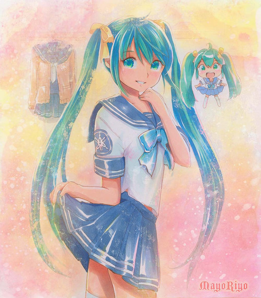 初音ミク 学校がお休みなので マスターの為に家で制服着ますネ Mayoriyo さんのイラスト ニコニコ静画 イラスト