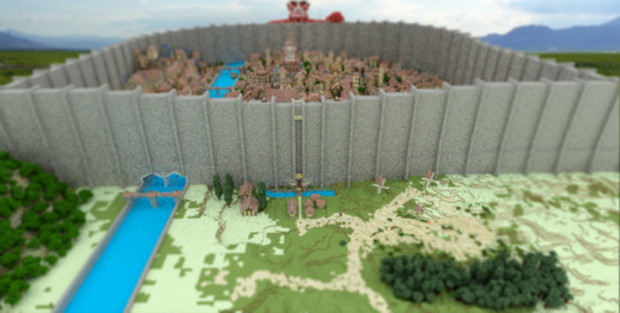 Minecraft 進撃の巨人 シガンシナ区再現プロジェクト全景 内地側 13 8 13 このさきれむ さんのイラスト ニコニコ静画 イラスト