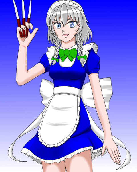 東方 爽やかにナイフを構える十六夜咲夜さん 卜一リ さんのイラスト ニコニコ静画 イラスト