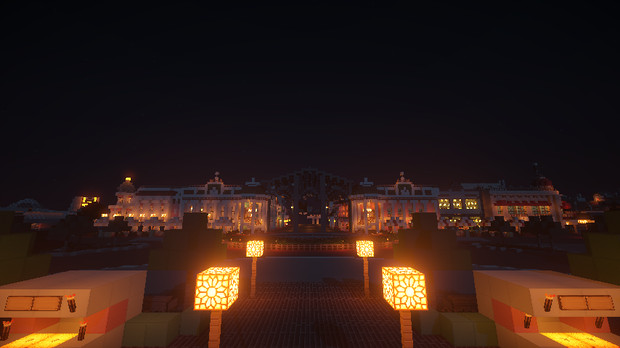 Minecraft シンデレラ城側から見たワールドバザール夜景 Tdl再現プロジェクト ぷんすけ さんのイラスト ニコニコ静画 イラスト