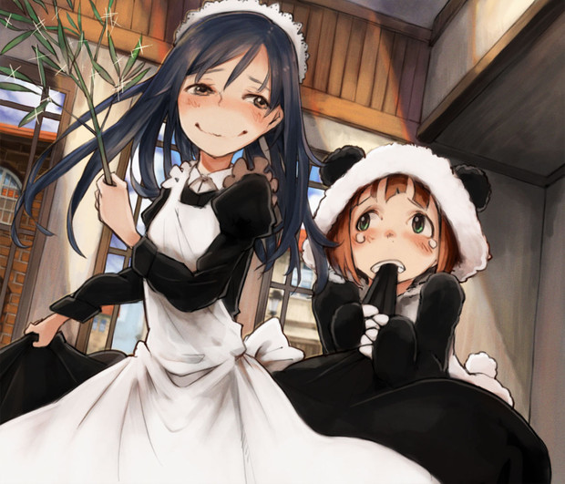 ホコリはたきで掃除するメイドとそれにじゃれるペット トロ３ とろさん さんのイラスト ニコニコ静画 イラスト