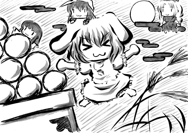 今夜は月が綺麗だったので永遠亭のキャラ描いてみた ｃｖｓ さんのイラスト ニコニコ静画 イラスト