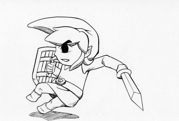 ゼルダの伝説 トゥーンリンク 盾構え 横向き 線画 ふめつるめ さんのイラスト ニコニコ静画 イラスト