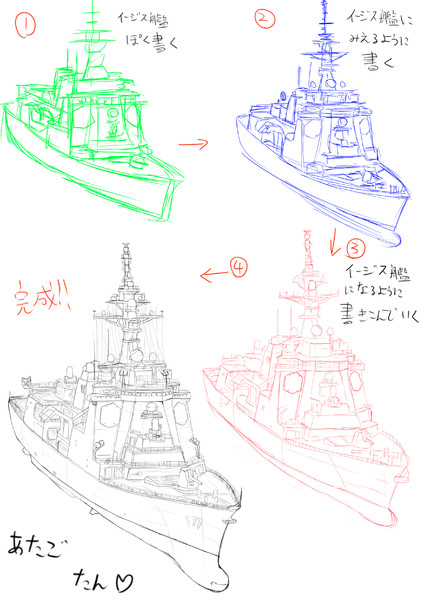 イージス艦（あたご）の描き方？というか工程　真面目ver