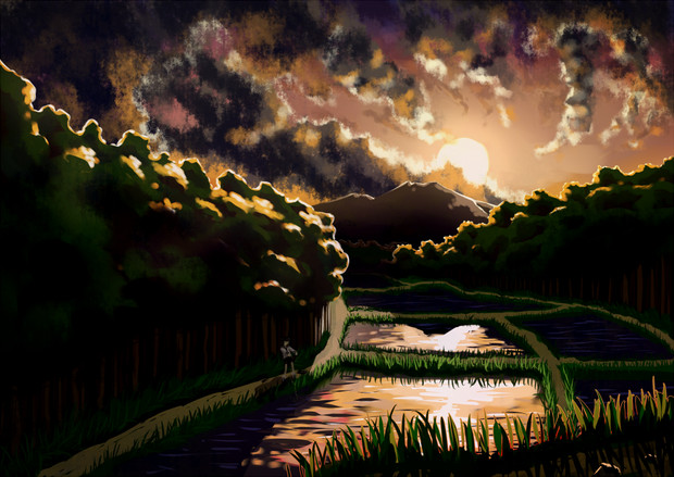 夕暮れの田んぼ つくあん さんのイラスト ニコニコ静画 イラスト