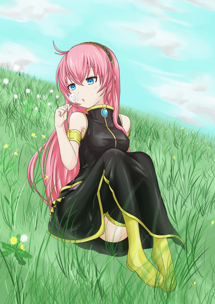 タンポポの綿毛を飛ばしている巡音ルカ はつねネガメ さんのイラスト ニコニコ静画 イラスト