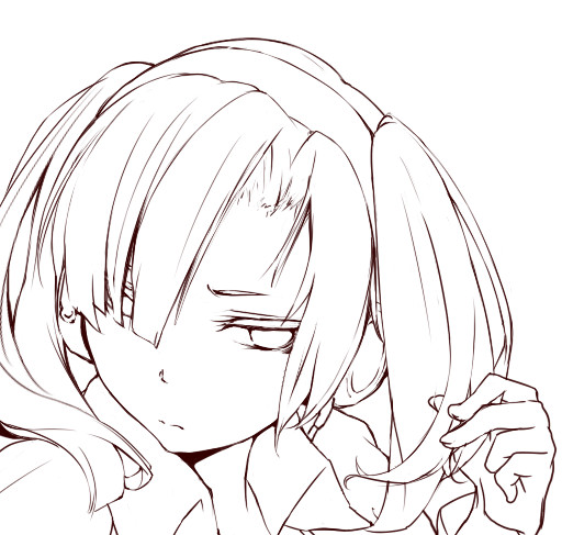 エネ線画 寝不足と枝毛 ニコニコ静画 イラスト