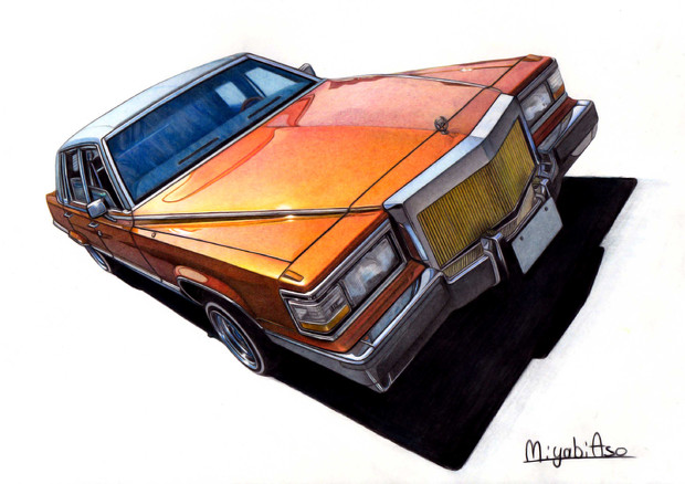 色鉛筆画「Cadillac Fleetwood Brougham」