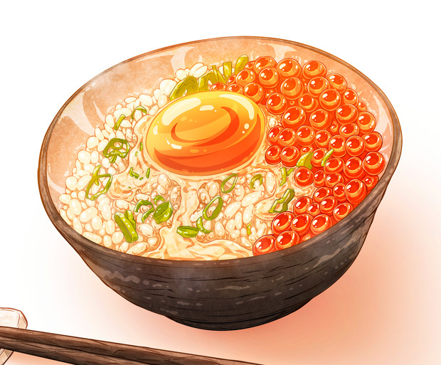 イクラ盛り醤油卵かけごはん ニコニコ静画 イラスト