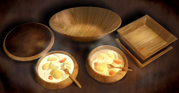 【配布】木製食器 スープ付き