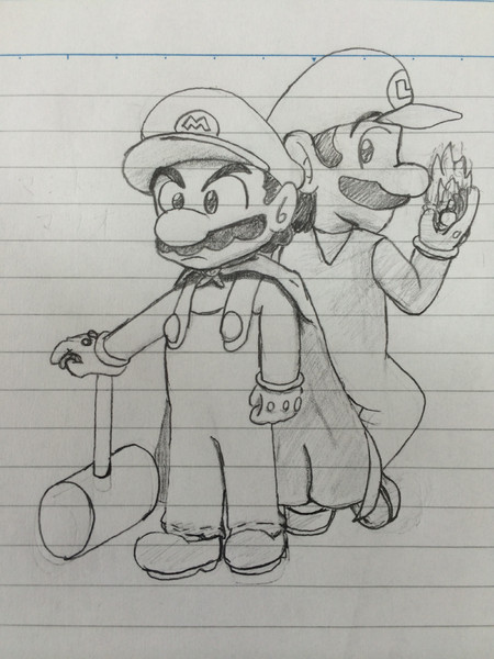 頑張って描いたマリオ＆ルイージ