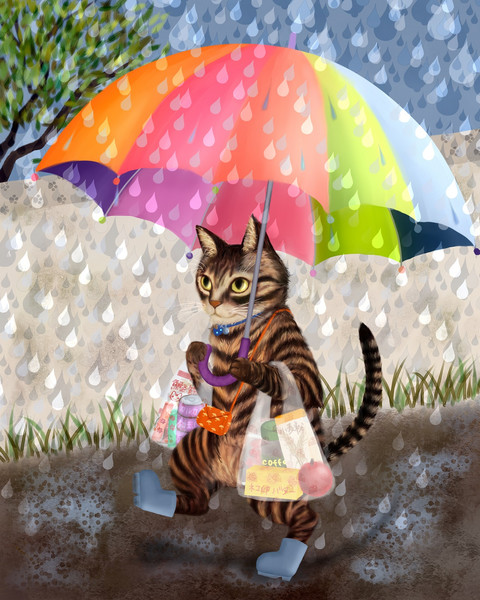 雨の日 お使いに行く猫