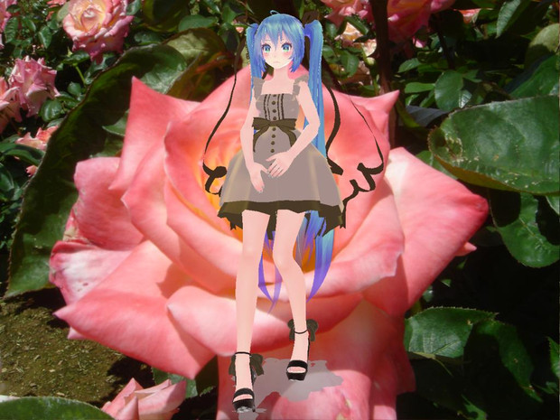 薔薇の花を背景に モカミクさんを撮影しました 遠近法だよ ヒイロユイ さんのイラスト ニコニコ静画 イラスト