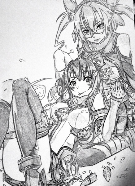 【艦これ】大和と武蔵をシャーペンで描きました