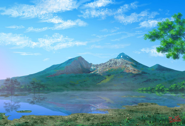 桧原湖と磐梯山 スーピー さんのイラスト ニコニコ静画 イラスト