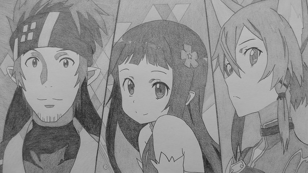 シャーペンでsao Op キャリバー編 メンバー3人 Animesekai1984 さんのイラスト ニコニコ静画 イラスト
