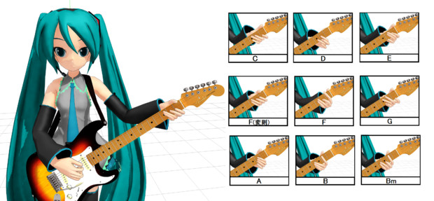 Mmd 基本的なギターコード A モーション配布 モリ男 さんのイラスト ニコニコ静画 イラスト