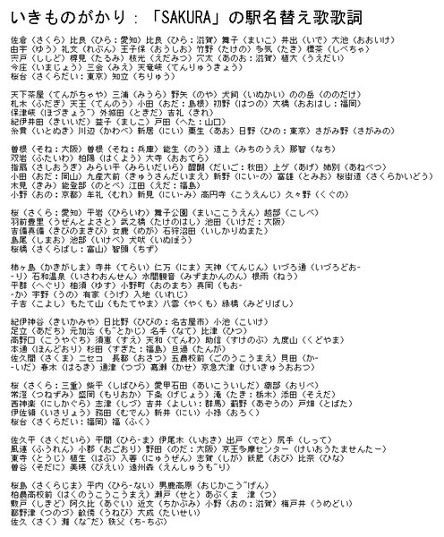 いきものがかり Sakura の駅名替え歌歌詞 栃木那須 初代 さんのイラスト ニコニコ静画 イラスト