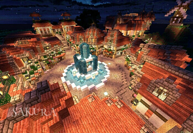 Minecraft 大きな噴水のある街 Sakura さんのイラスト ニコニコ静画 イラスト
